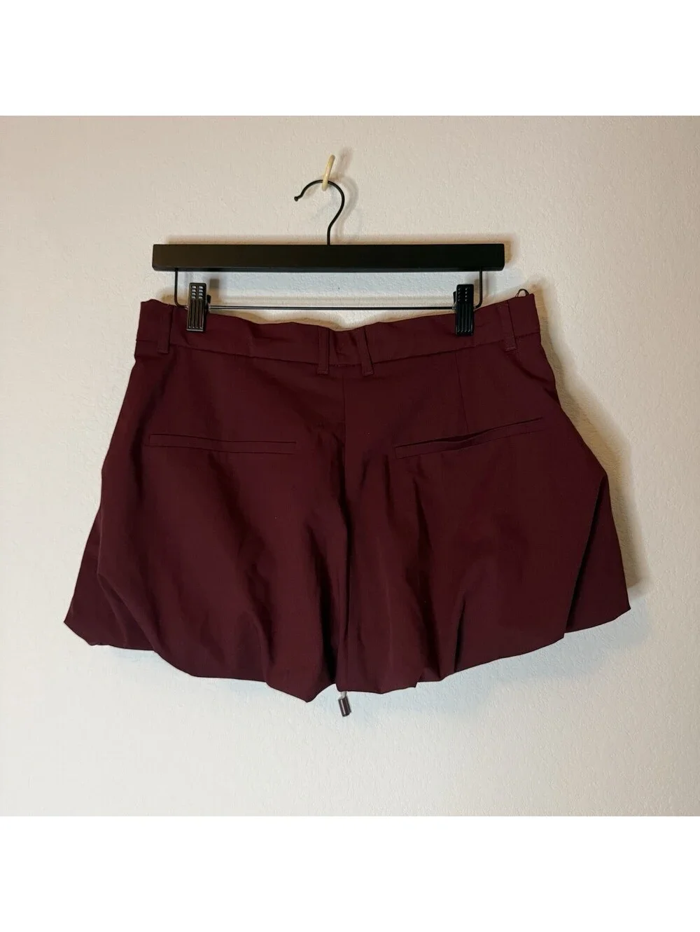 Zara Womens M Burgundy Balloon Skirt High Rise Drawstring Tailored Maroon